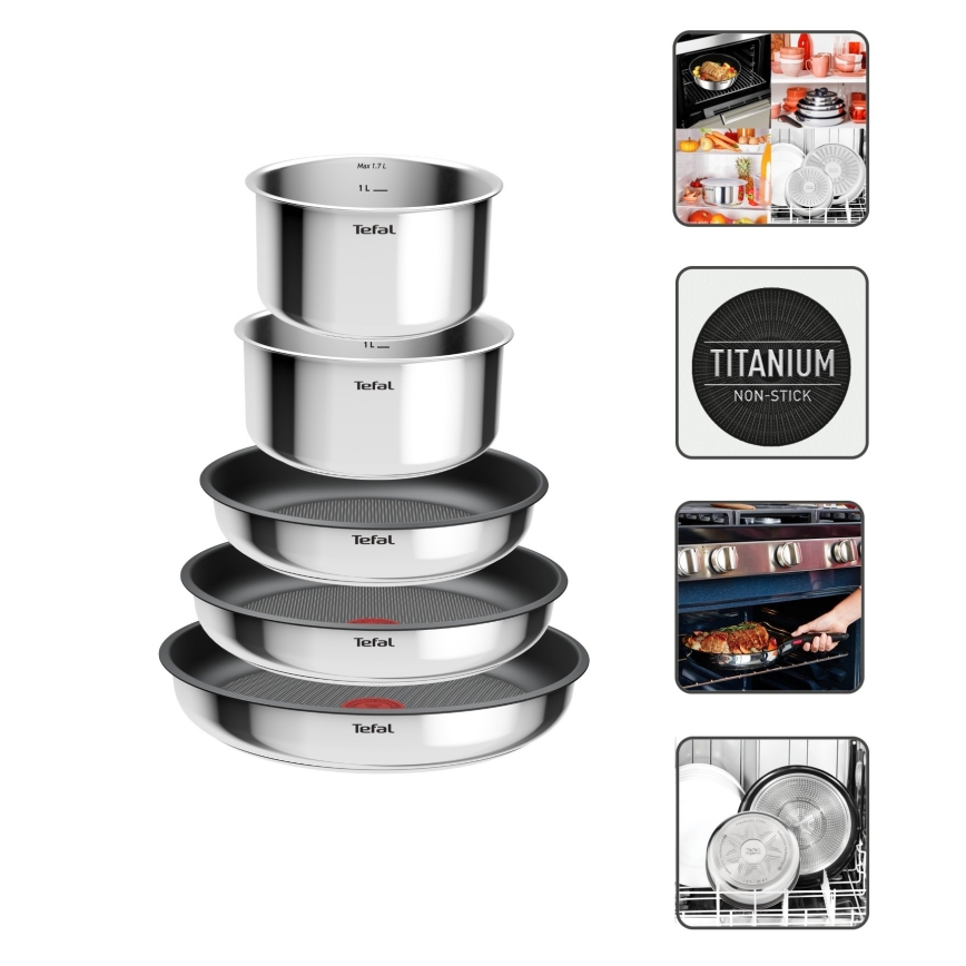 Tefal - 6-delars kastrullset INGENIO COOK i rostfritt stål
