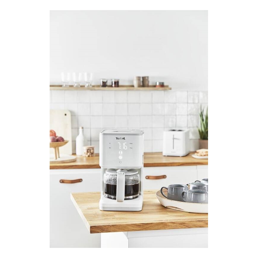 Tefal - Dropp kaffebryggare med LCD display SENSE 1000W/230V vit