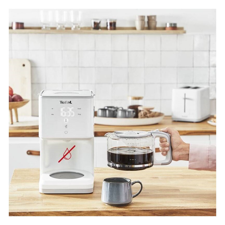 Tefal - Dropp kaffebryggare med LCD display SENSE 1000W/230V vit