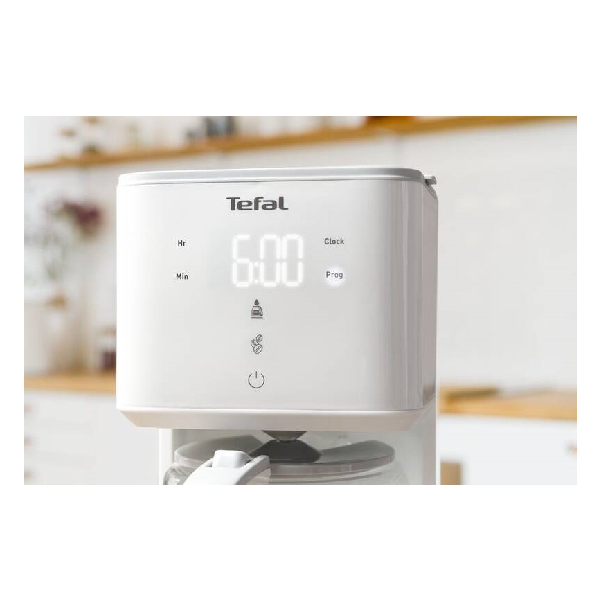 Tefal - Dropp kaffebryggare med LCD display SENSE 1000W/230V vit