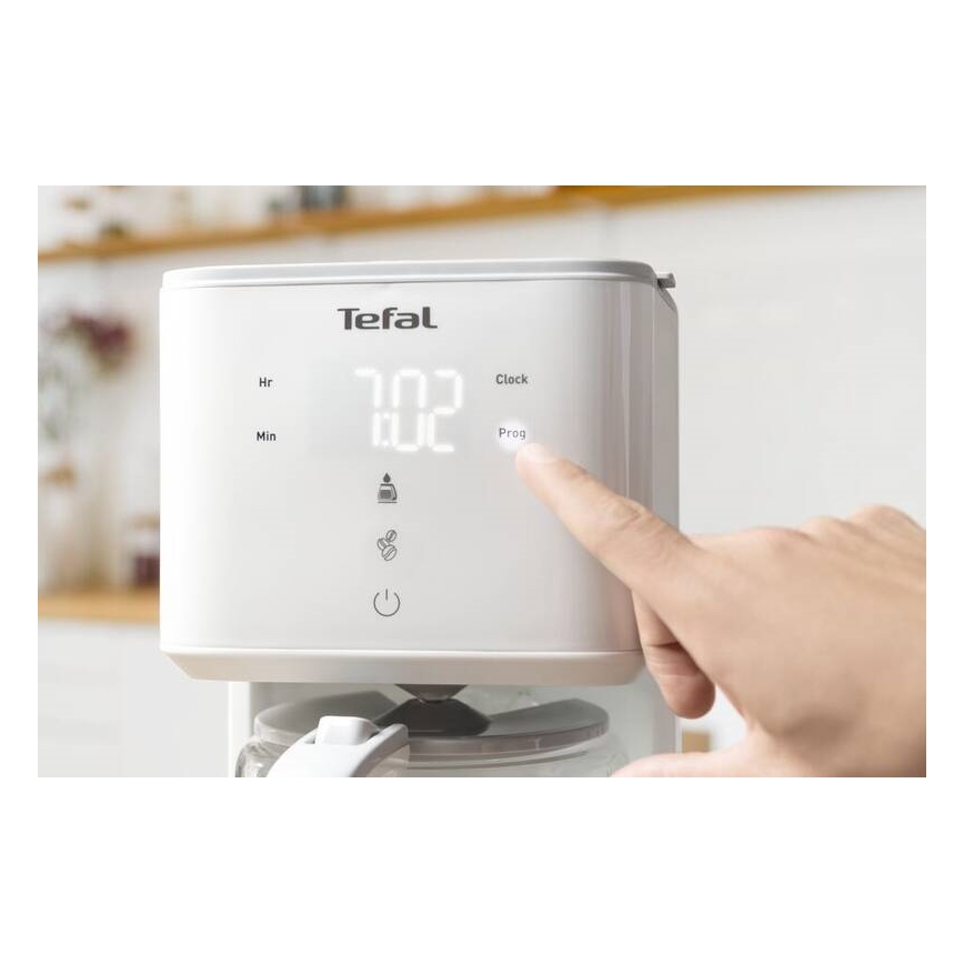 Tefal - Dropp kaffebryggare med LCD display SENSE 1000W/230V vit