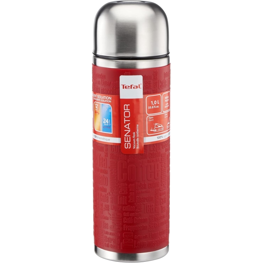 Tefal - Termos med mugg 1 l SENATOR rostfri/röd