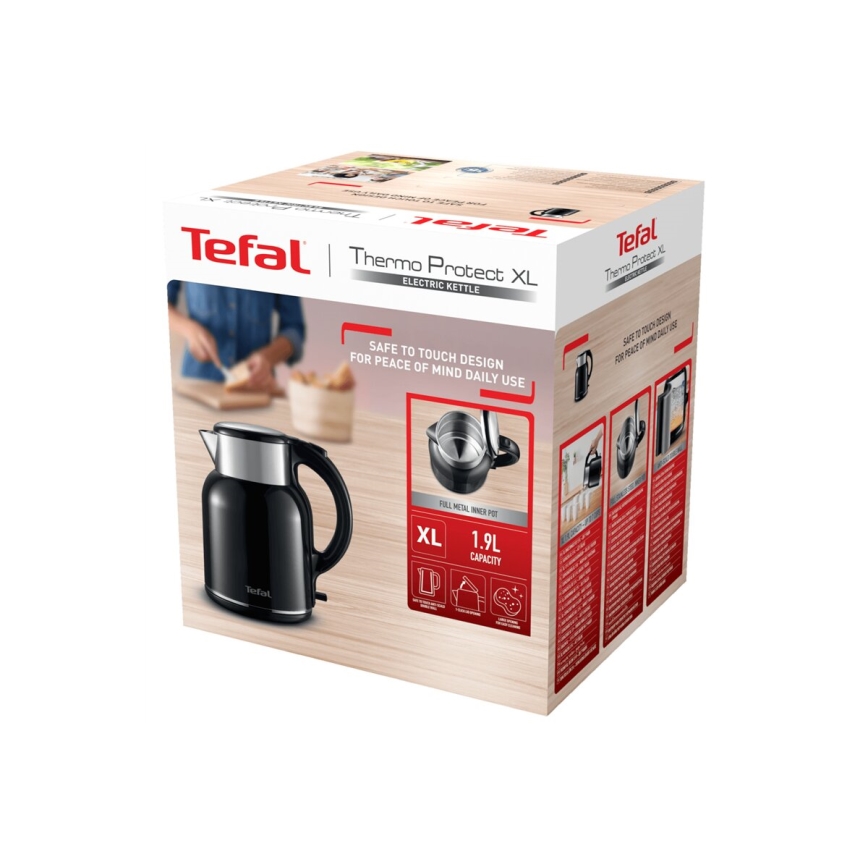 Tefal - Vattenkokare THERMO PROTECT XL 1,9l 1650W/230V rostfri/svart