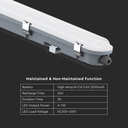 LED-lysrörsarmatur för teknisk användning med nödbelysningsmodul LED/36W/230V 6500K IP65 2200 mAh 120 cm