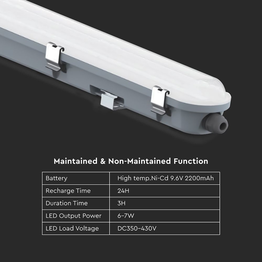 LED-lysrörsarmatur för teknisk användning med nödbelysningsmodul LED/36W/230V 6500K IP65 2200 mAh 120 cm