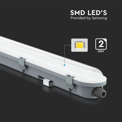 Teknisk LED-lysrörsarmatur med SAMSUNG-chip, 18 W, 230 V, 6500 K, IP65, 60 cm