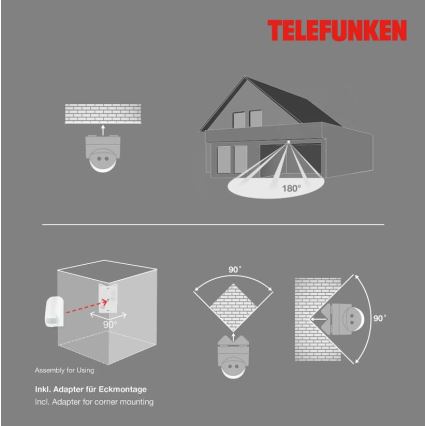 Telefunken 306506TF - Utomhuslampa med rörelsesensor 180° IP44 vit