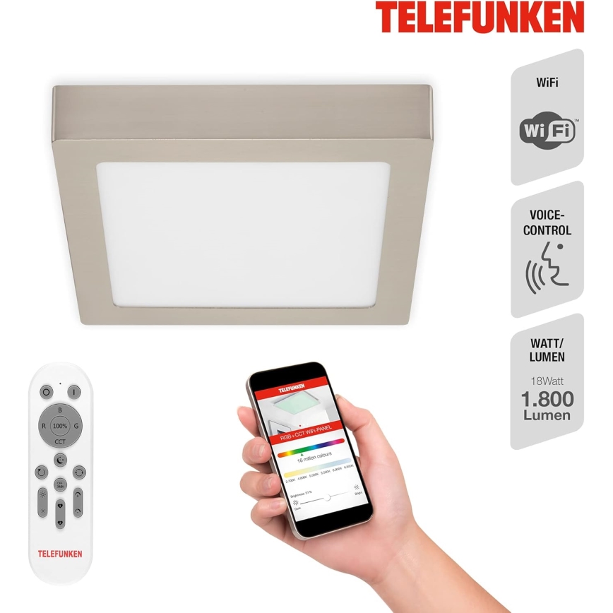 Telefunken 309602TF - LED RGBW Dimbar taklampa LED/18W/230V 2700-6500K Wi-Fi Tuya