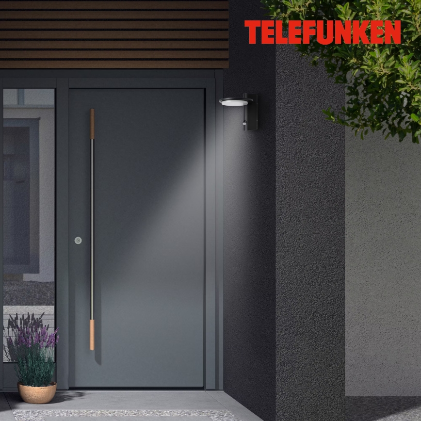 Telefunken 312505TF-LED Utomhus vägglampa med sensor LED/10W/230V IP44 svart