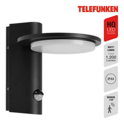 Telefunken 312505TF-LED Utomhus vägglampa med sensor LED/10W/230V IP44 svart