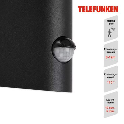 Telefunken 312505TF-LED Utomhus vägglampa med sensor LED/10W/230V IP44 svart
