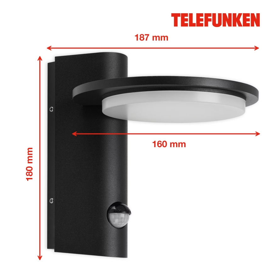 Telefunken 312505TF-LED Utomhus vägglampa med sensor LED/10W/230V IP44 svart