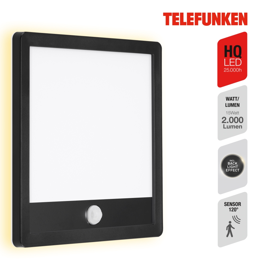 Telefunken 313805TF - LED Utomhus vägglampa med sensor LED/15W/230V IP44
