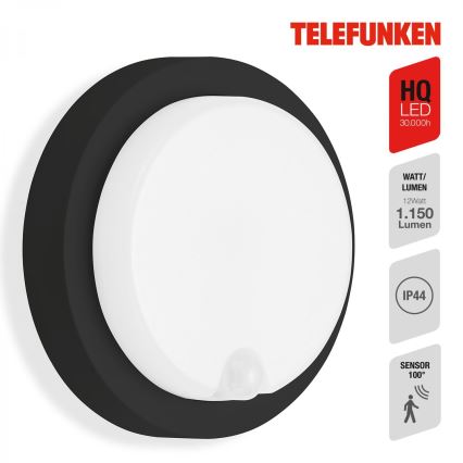Telefunken 315305TF - LED Utomhus vägglampa med sensor LED/12W/230V IP44 svart