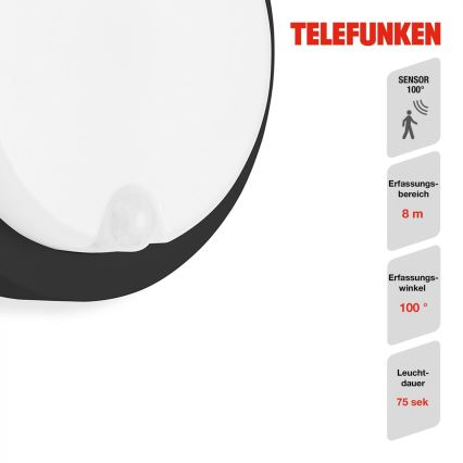 Telefunken 315305TF - LED Utomhus vägglampa med sensor LED/12W/230V IP44 svart