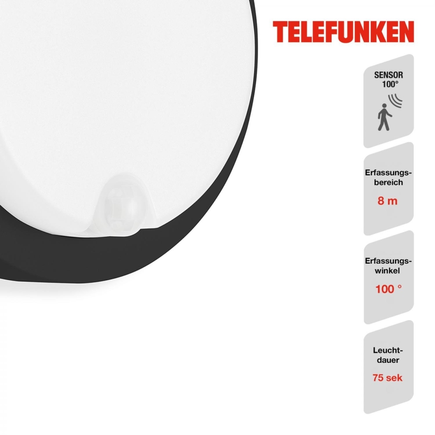 Telefunken 315305TF - LED Utomhus vägglampa med sensor LED/12W/230V IP44 svart