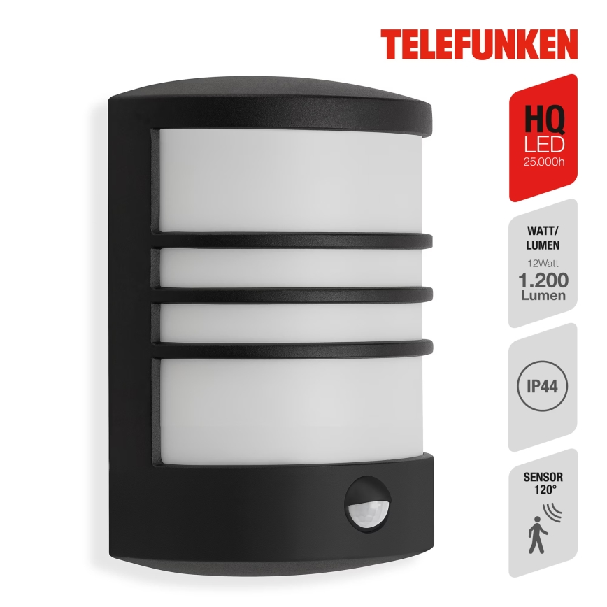 Telefunken 315505TF - LED Utomhus vägglampa med sensor LED/12W/230V IP44 svart