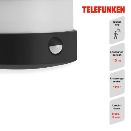 Telefunken 315505TF - LED Utomhus vägglampa med sensor LED/12W/230V IP44 svart