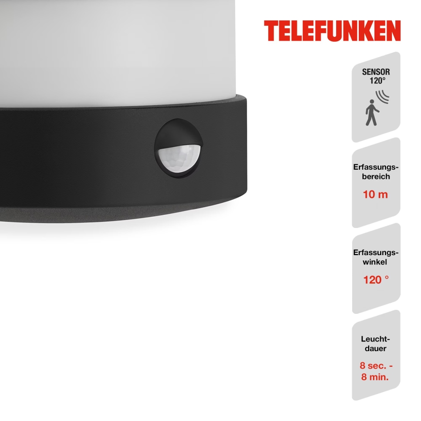 Telefunken 315505TF - LED Utomhus vägglampa med sensor LED/12W/230V IP44 svart