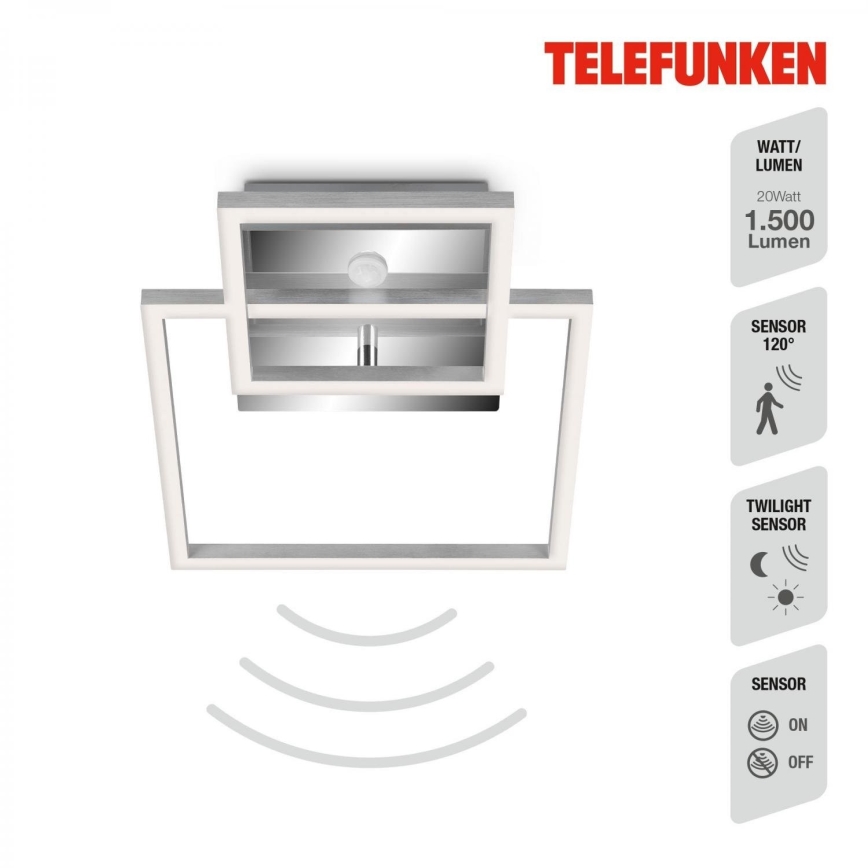 Telefunken 318608TF - LED taklampa med sensor FRAME LED/17W/230V 3000K matt krom