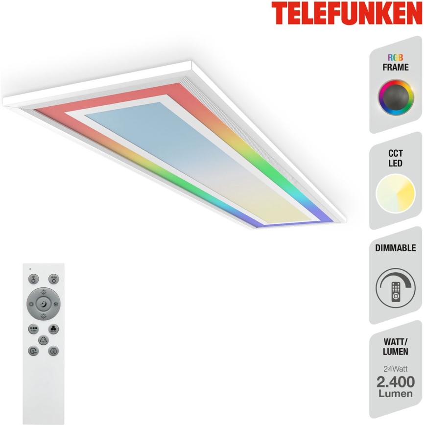Telefunken 318906TF - LED RGBW dimbart takarmatur LED/24W/230V 3000-6500K 25x100 cm + fjärrkontroll