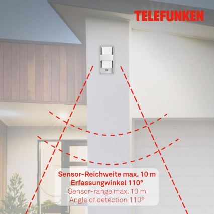 Telefunken 321104TF - Utomhus vägglampa med sensor 1xE27/12W/230V IP44 vit