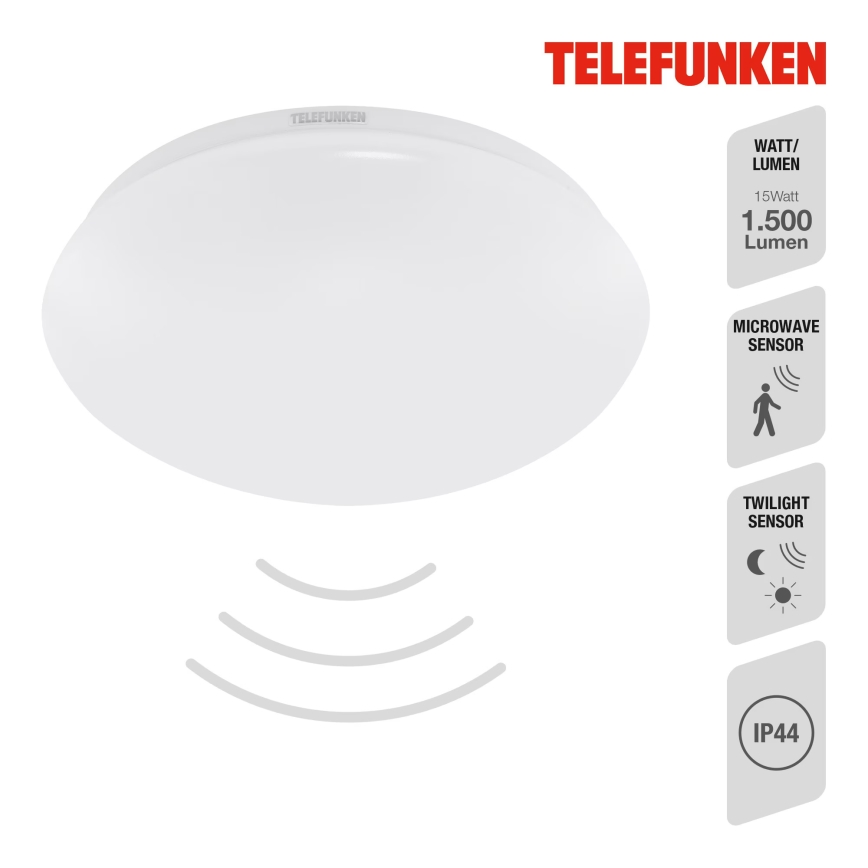 Telefunken 602006TF - LED taklampa för badrum med sensor LED/15W/230V IP44 4000K