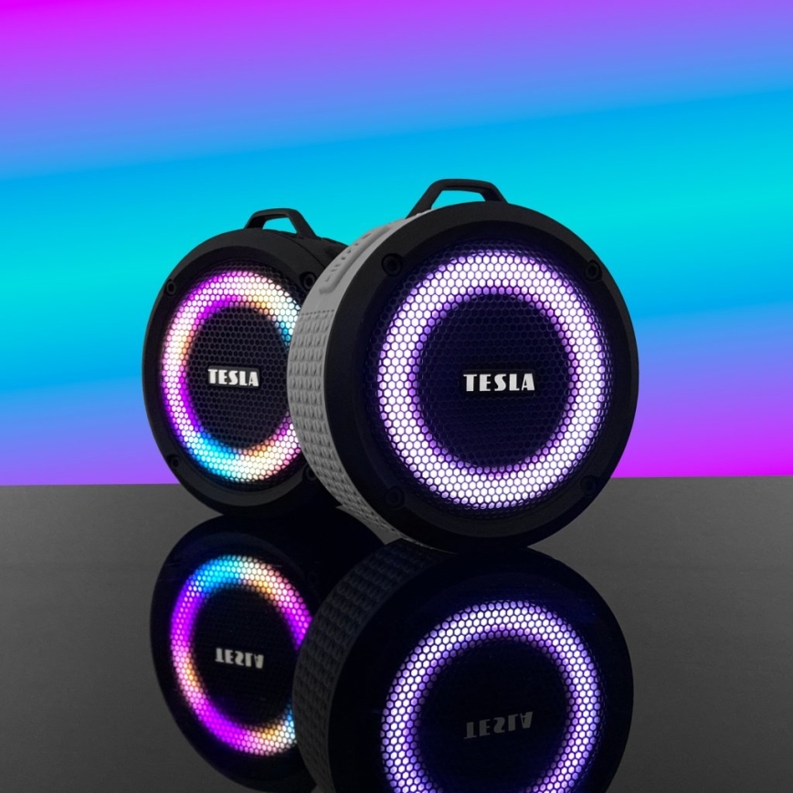 TESLA Electronics - LED RGB Trådlös högtalare 5W/1200 mAh/3,7V IPX7 grå