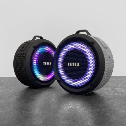 TESLA Electronics - LED RGB Trådlös högtalare 5W/1200 mAh/3,7V IPX7 grå