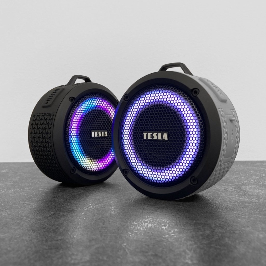 TESLA Electronics - LED RGB Trådlös högtalare 5W/1200 mAh/3,7V IPX7 grå