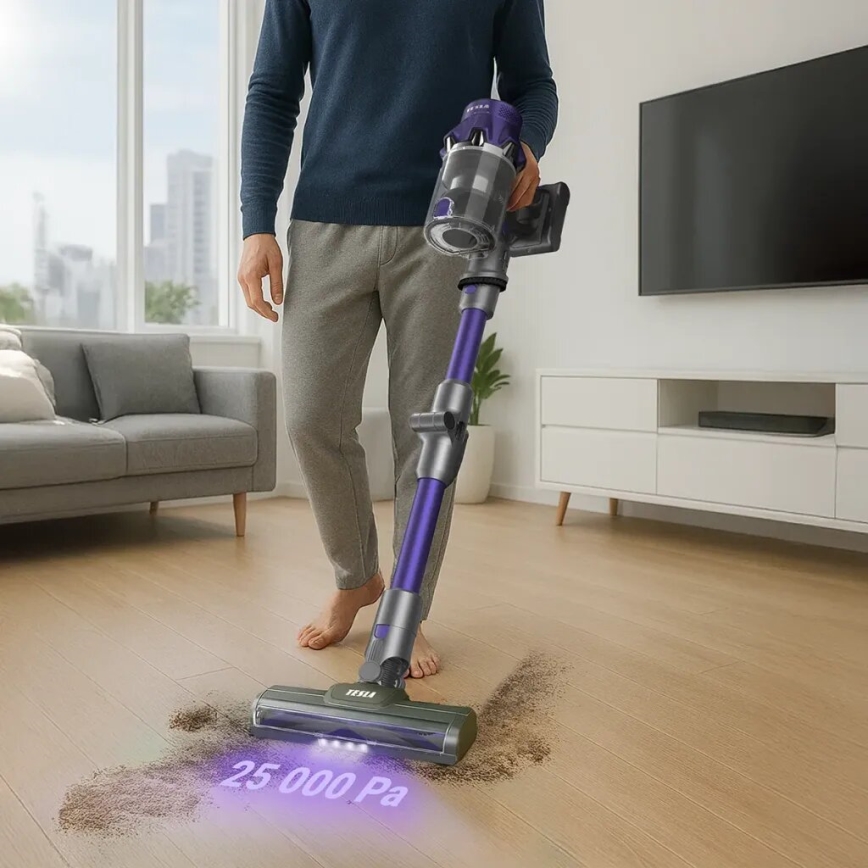 TESLA Electronics PureStar - Flexibel sladdlös skaftdammsugare 2i1 250W/2200 mAh grå/lila