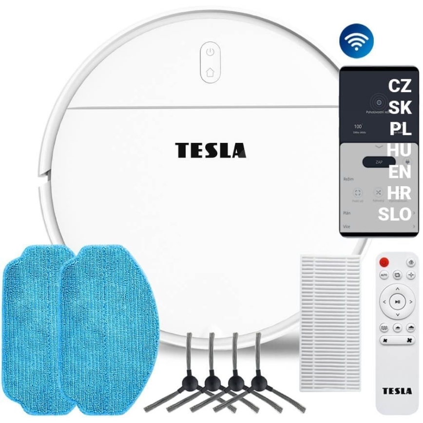 TESLA Electronics RoboStar - Smart robotdammsugare 2i1 2500 mAh Wi-Fi Tuya vit + fjärrkontroll