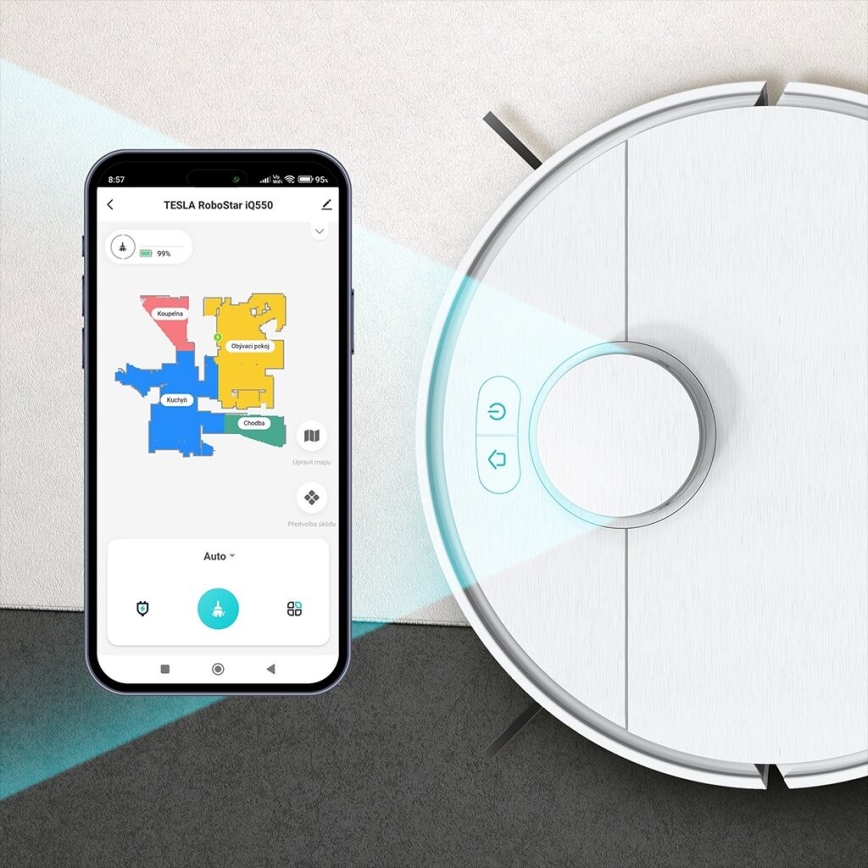 TESLA Electronics RoboStar - Smart robotdammsugare 2i1 2550 mAh Wi-Fi vit