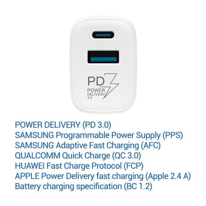 TESLA Electronics - Snabbladdningsadapter Power Delivery 25W vit