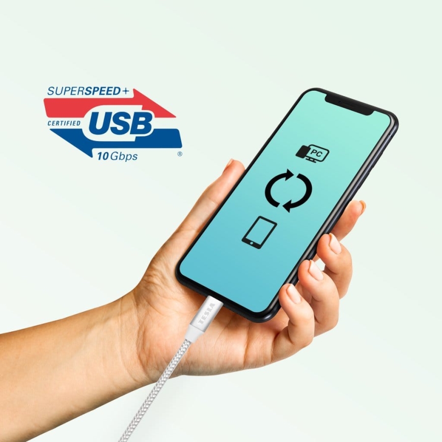 TESLA Electronics - USB-kabel USB-C 3.2 connector Power Delivery 1m 100W vit