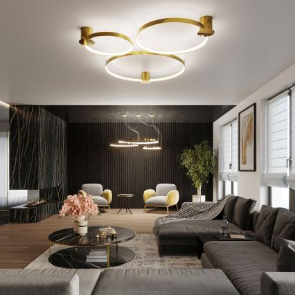 Thoro TH.246 - LED ljuskrona med textilsladd RIO LED/50W/230V CRI 90 3000K diameter 78 cm guld
