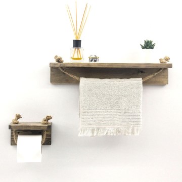 Toalettpappershållare 10,5x17 cm + vägghylla 10x50 cm gran