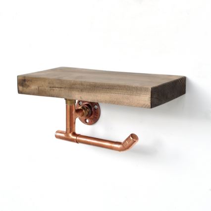 Toalettpappershållare med hylla 15x30 cm brun/koppar