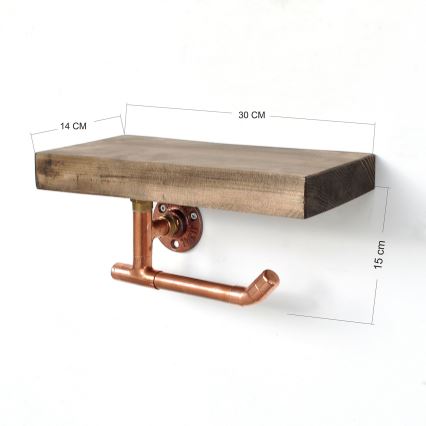 Toalettpappershållare med hylla 15x30 cm brun/koppar