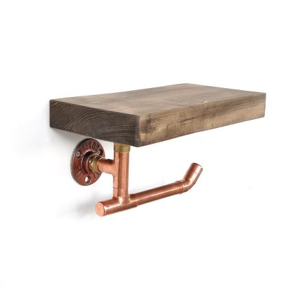 Toalettpappershållare med hylla 15x30 cm brun/koppar