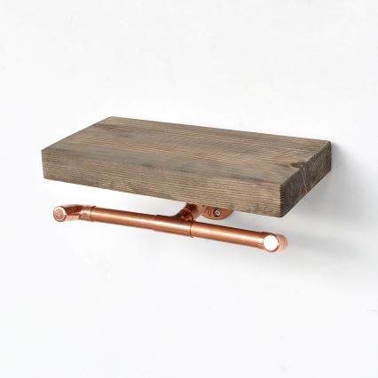 Toalettpappershållare med hylla  BORU 12x30 cm gran/koppar