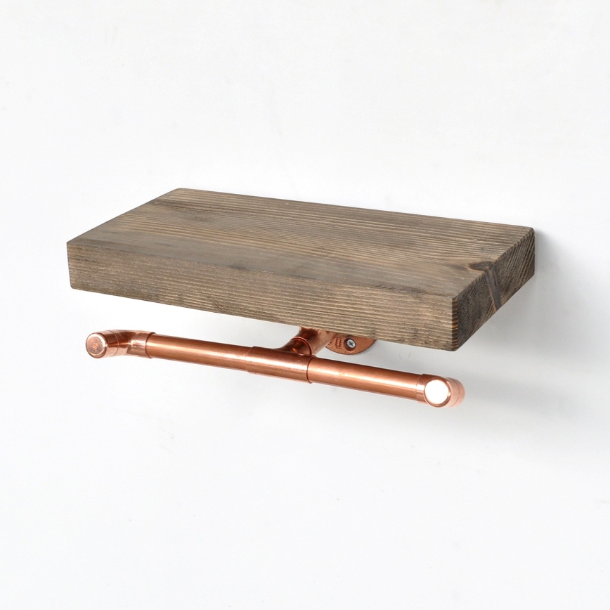Toalettpappershållare med hylla  BORU 12x30 cm gran/koppar