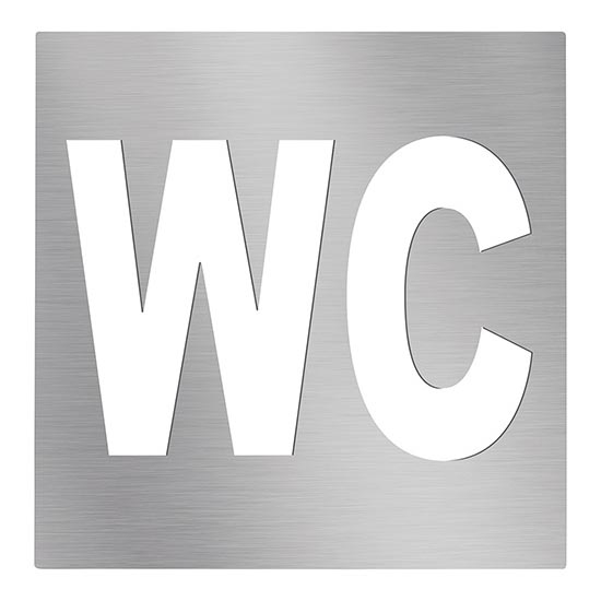 Toalettskylt med WC-ikon, 12x12 cm, i rostfritt stål – elegant silverfinish