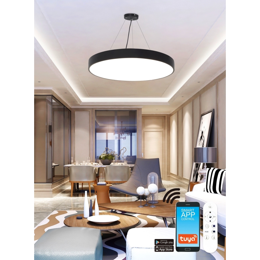 Top Light - LED RGB Ljusreglerad ljuskrona på textilsladd METAL LED/60W/230V Wi-Fi Tuya svart + fjärrkontroll