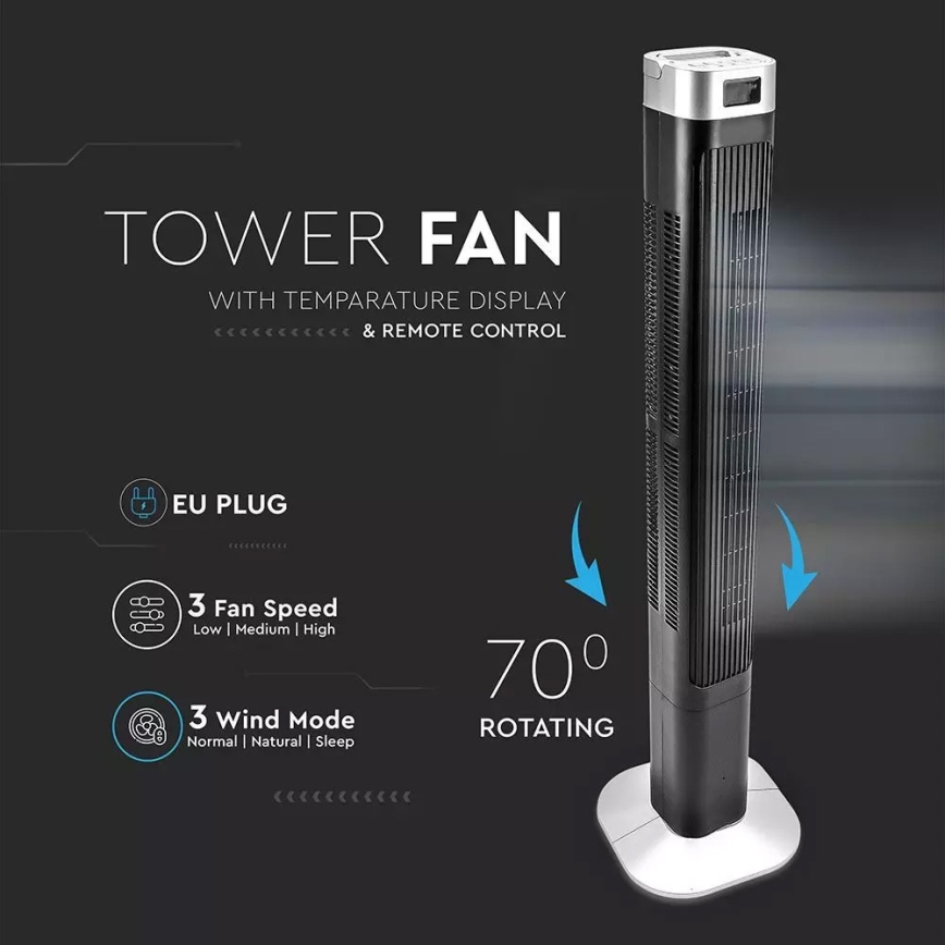 Tornfläkt med temperaturindikator och en Fjärrkontroll  55W/230V