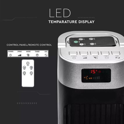 Tornfläkt med temperaturindikator och en Fjärrkontroll  55W/230V