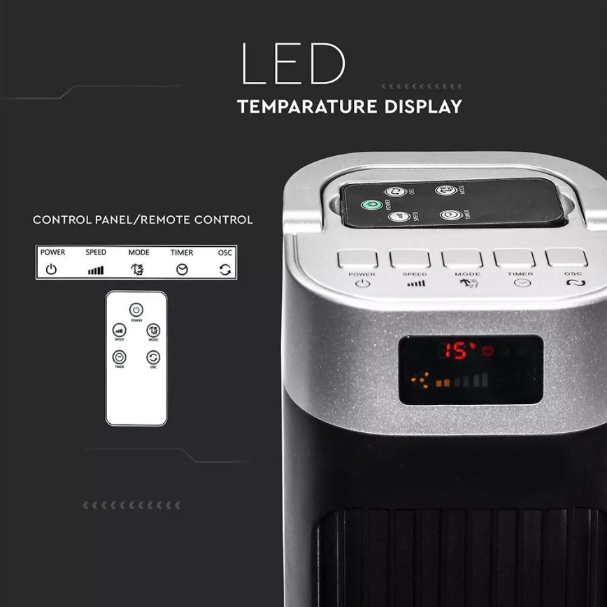 Tornfläkt med temperaturindikator och en Fjärrkontroll  55W/230V