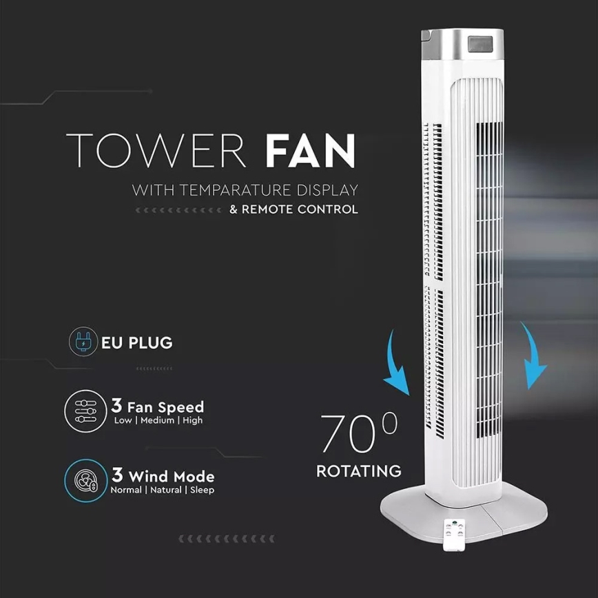 Tornfläkt med temperaturindikator och Fjärrkontroll  55W/230V