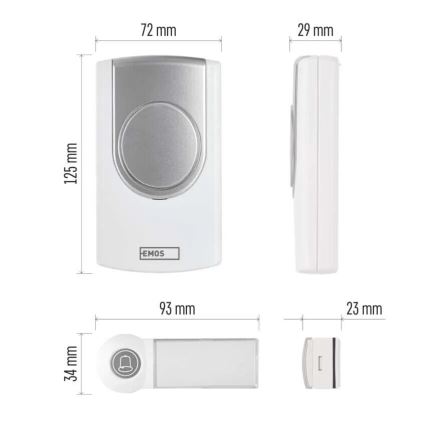 Trådlös dörrklocka 3xAA IP44 vit/silver