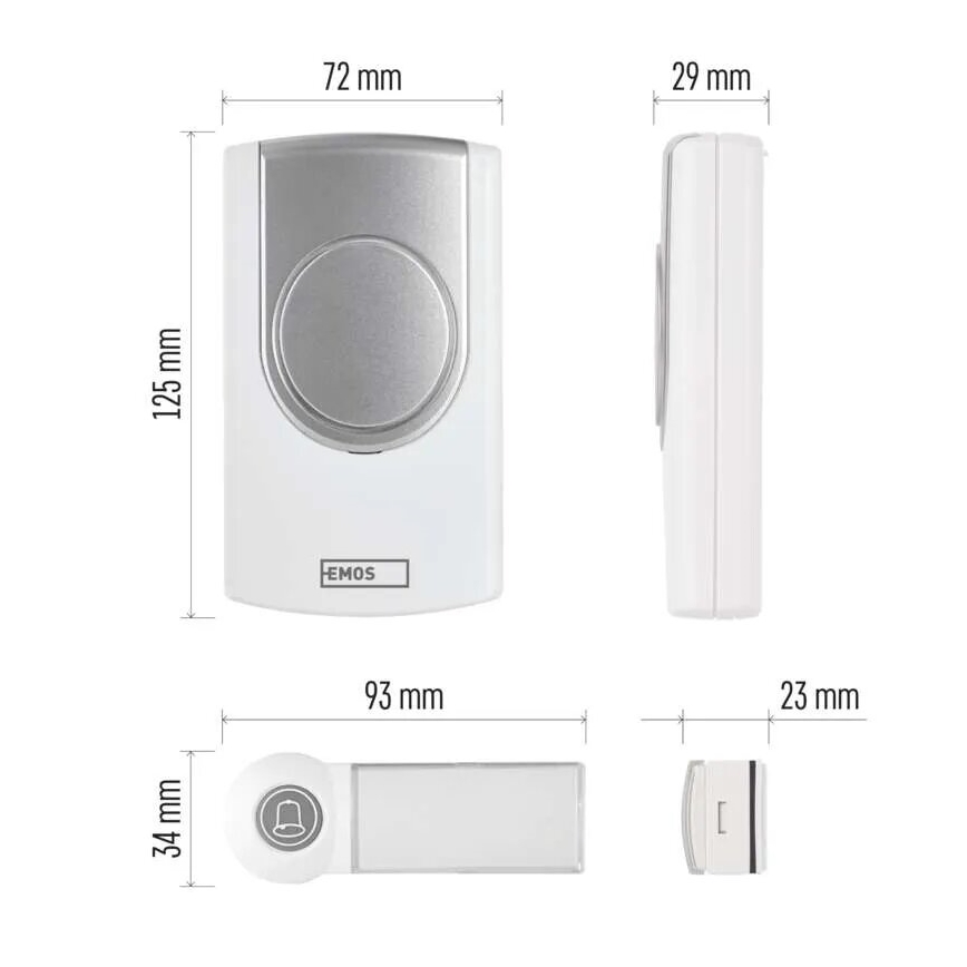 Trådlös dörrklocka 3xAA IP44 vit/silver